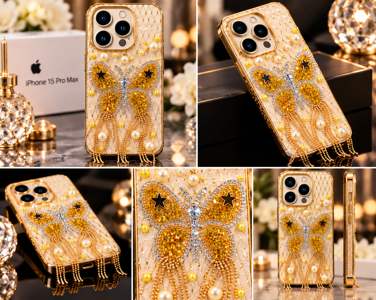 iPhone 15 Pro Max Luxury Butterfly Crystal Bling Case