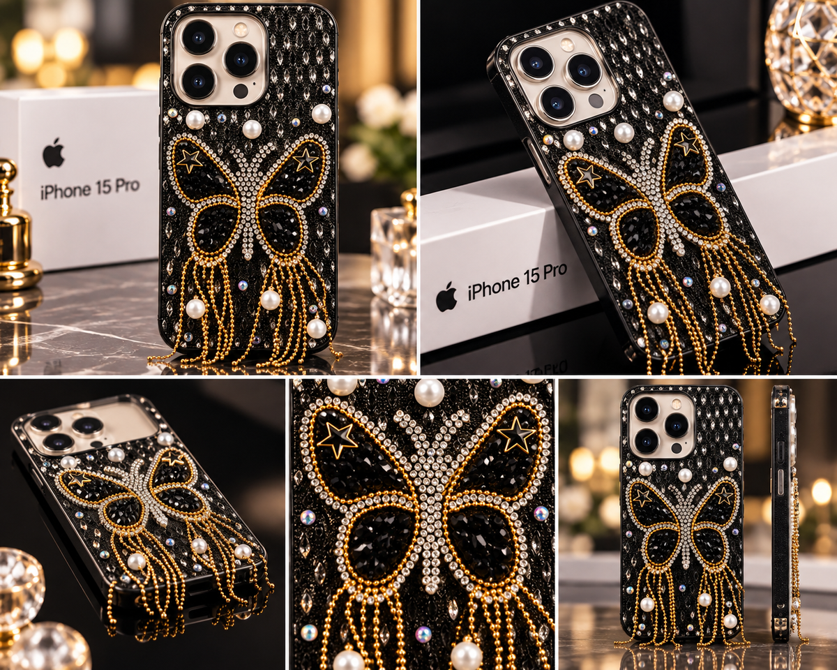 iPhone 15 Pro Luxury Butterfly Crystal Bling Case