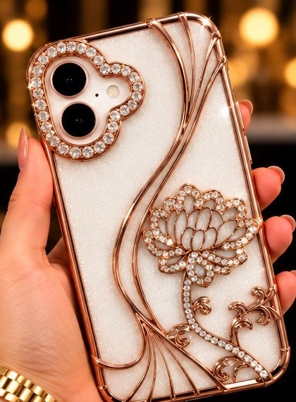 iPhone 16 Flower Clear Glitter MagSafe Ring Case