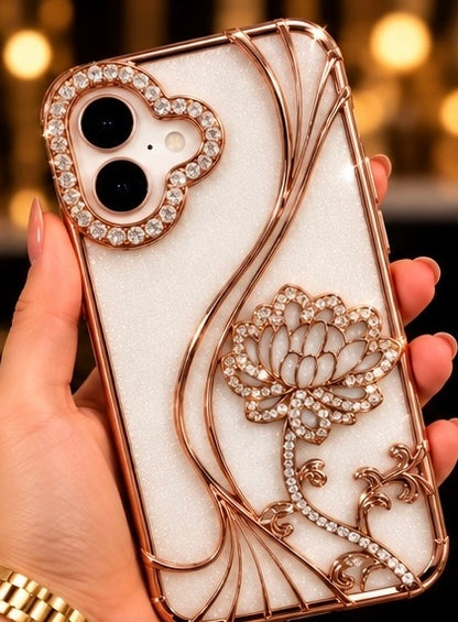 iPhone 16 Flower Clear Glitter MagSafe Ring Case