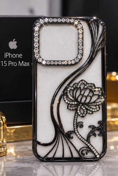 iPhone 15 Pro Max Flower Clear Glitter MagSafe Ring Case