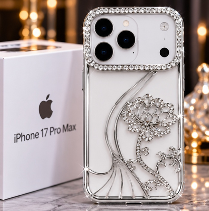 iPhone 17 Pro Max Flower Clear Glitter MagSafe Ring Case