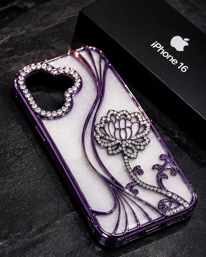 iPhone 16 Flower Clear Glitter MagSafe Ring Case