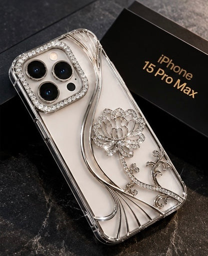 iPhone 15 Pro Max Flower Clear Glitter MagSafe Ring Case