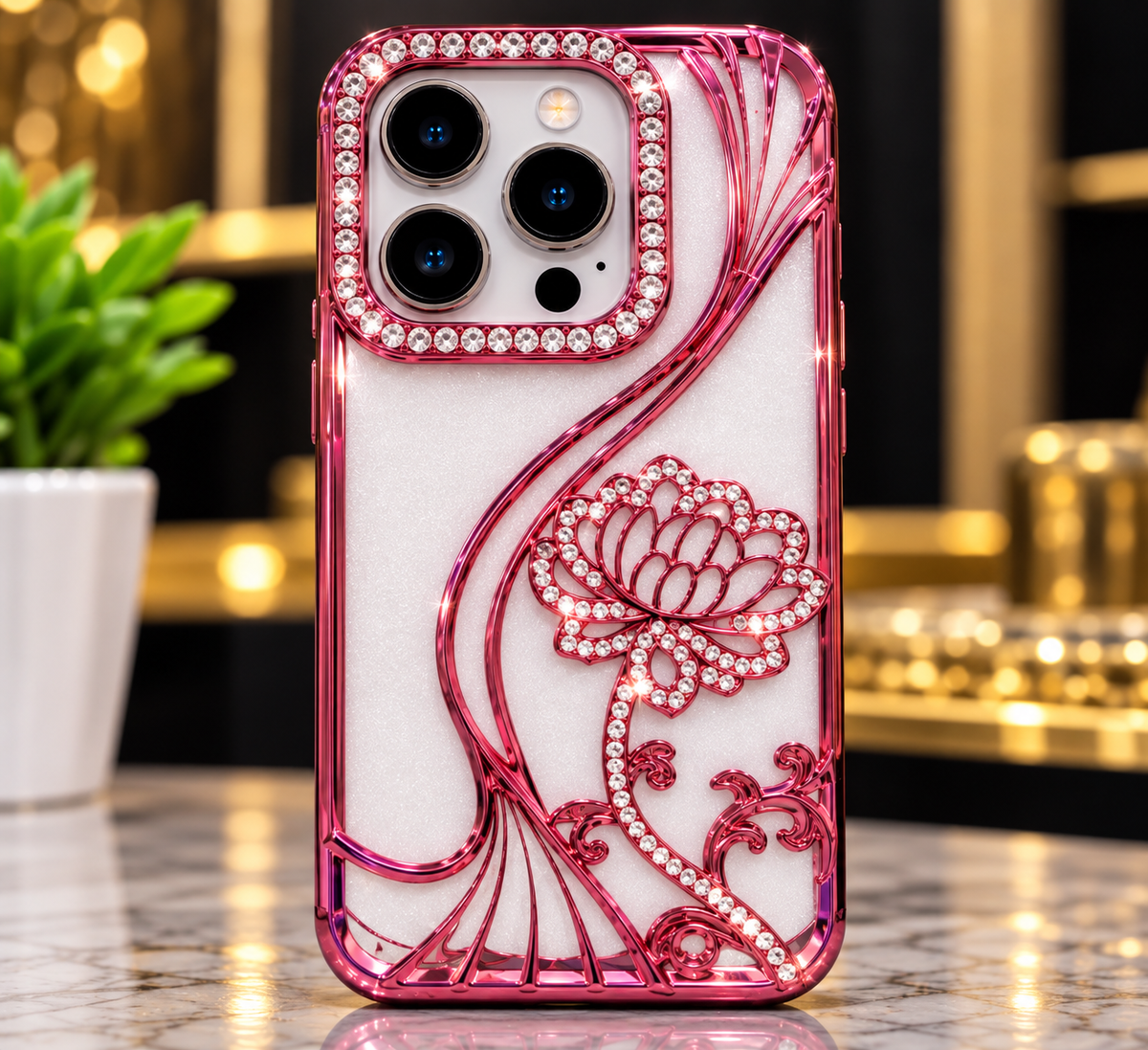 iPhone 15 Pro Flower Clear Glitter MagSafe Ring Case
