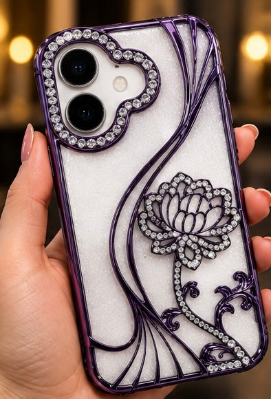 iPhone 16 Flower Clear Glitter MagSafe Ring Case