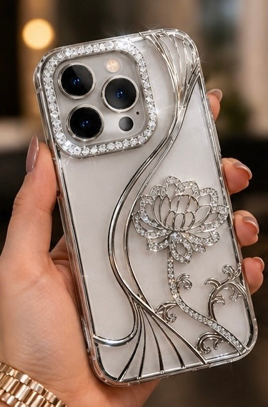 iPhone 15 Pro Max Flower Clear Glitter MagSafe Ring Case