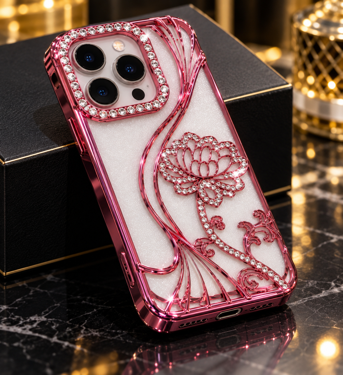 iPhone 15 Pro Flower Clear Glitter MagSafe Ring Case