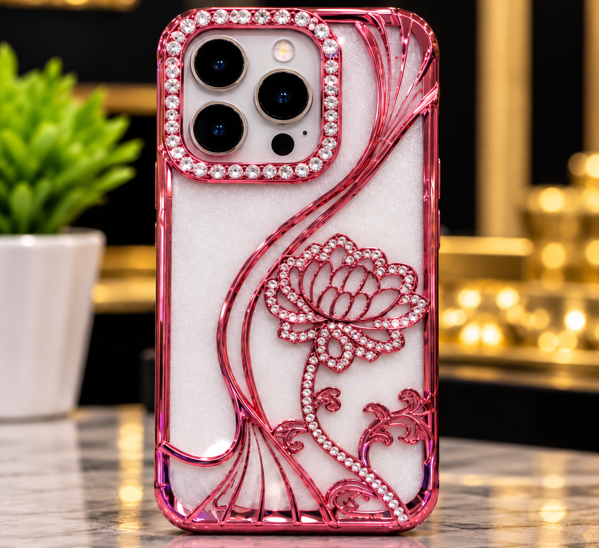 iPhone 15 Pro Flower Clear Glitter MagSafe Ring Case