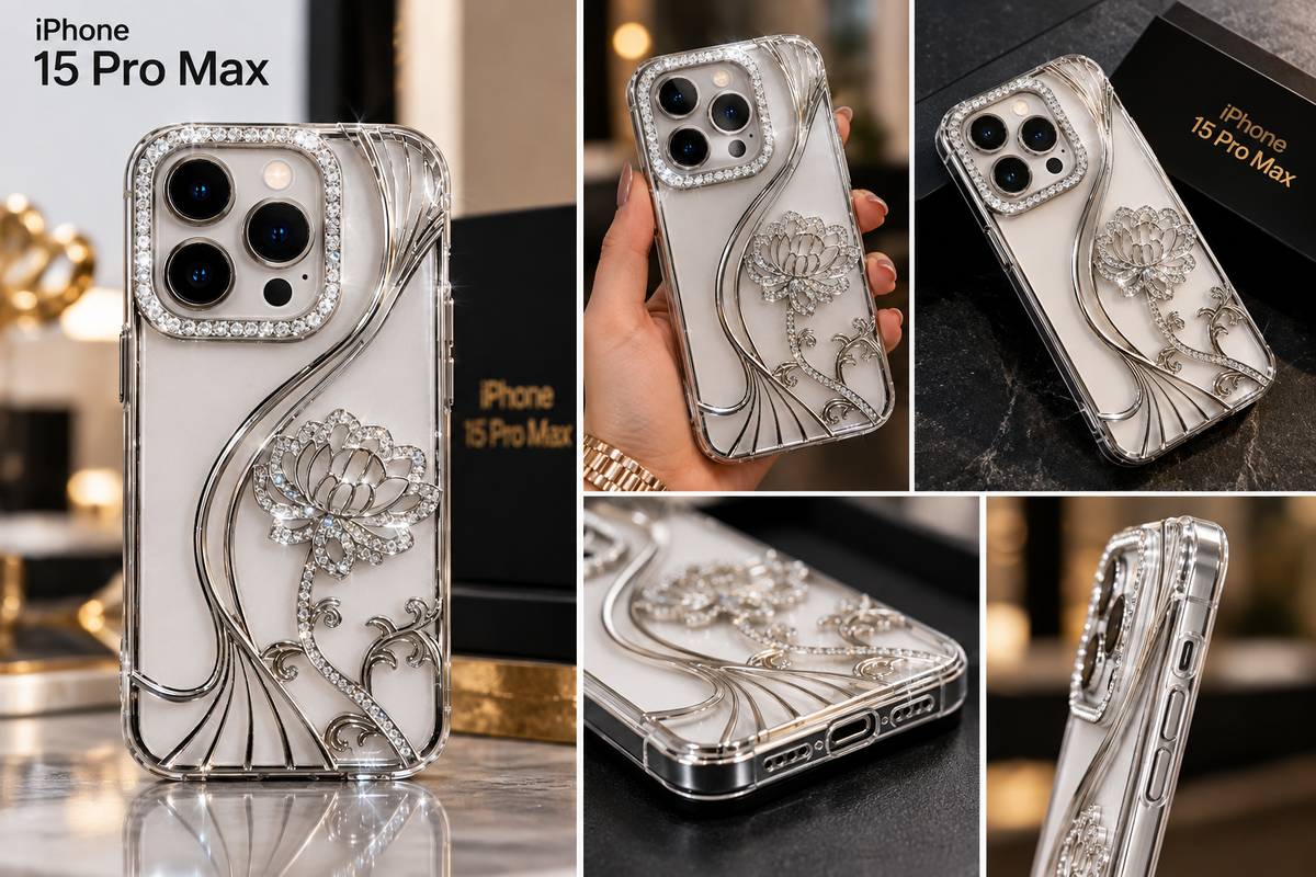 iPhone 15 Pro Max Flower Clear Glitter MagSafe Ring Case