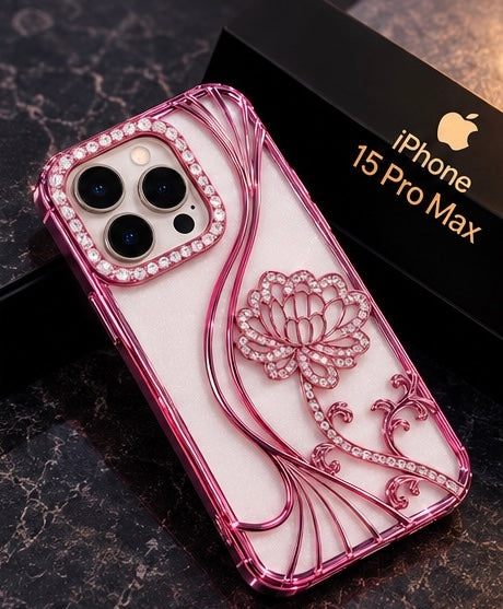 iPhone 15 Pro Max Flower Clear Glitter MagSafe Ring Case