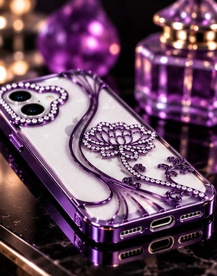 iPhone 17 Flower Clear Glitter MagSafe Ring Case