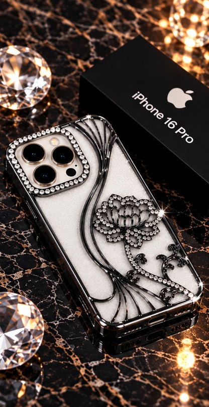 iPhone 16 Pro Flower Clear Glitter MagSafe Ring Case