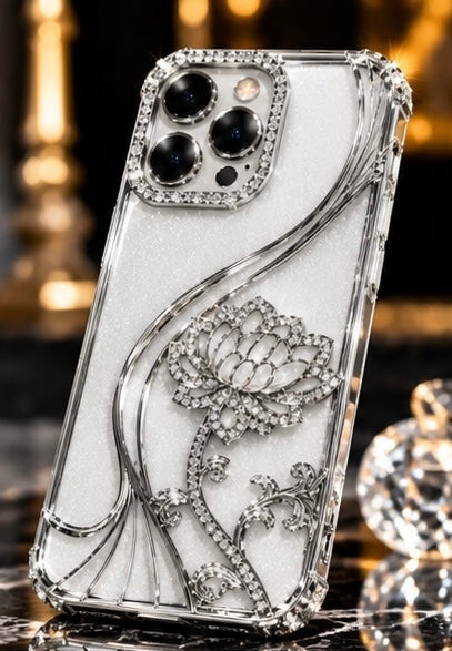 iPhone 15 Pro Flower Clear Glitter MagSafe Ring Case