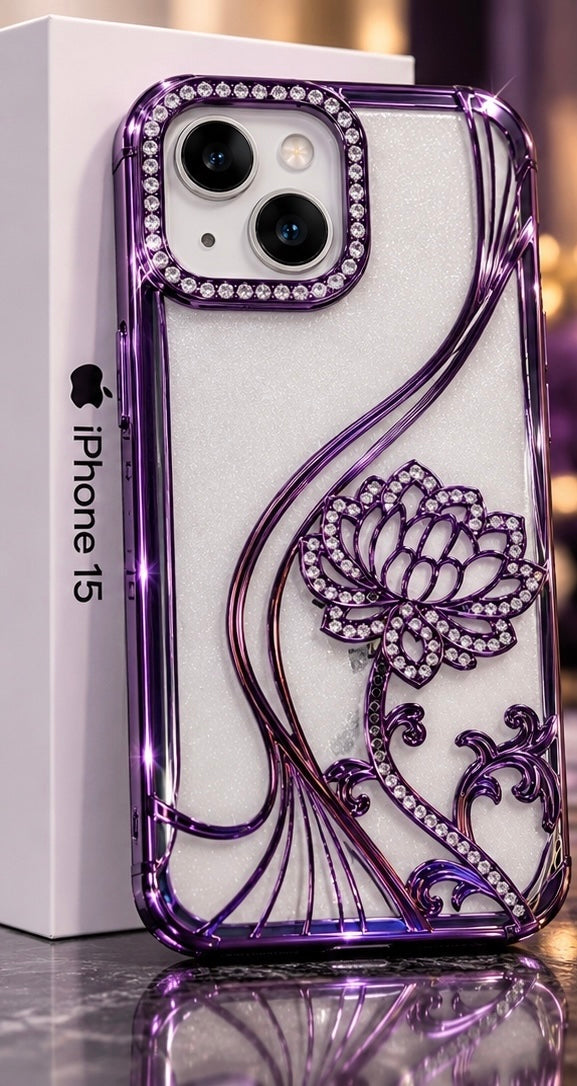 iPhone 15 Flower Clear Glitter MagSafe Ring Case