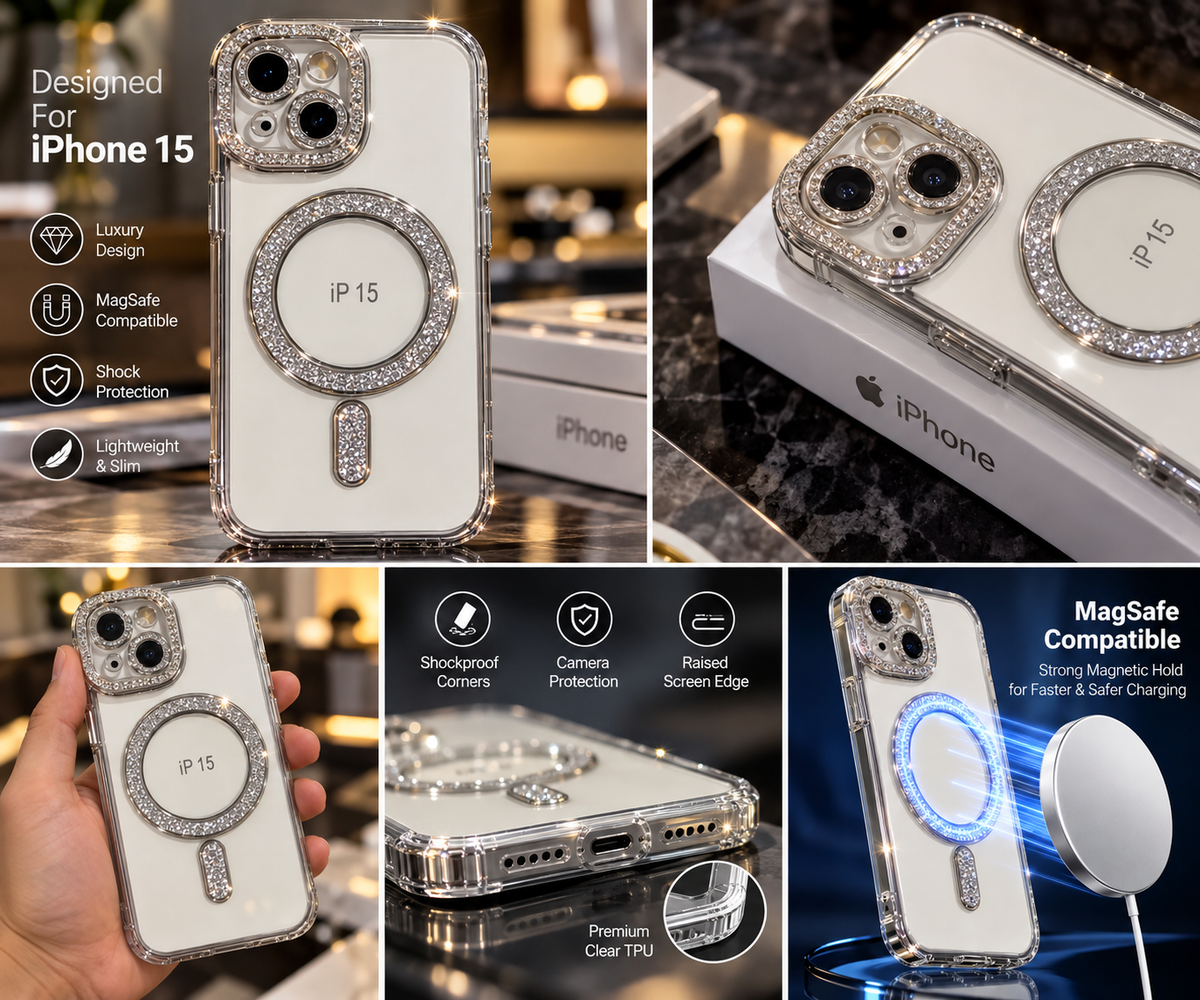 iPhone 15 Clear Glitter MagSafe Ring Case