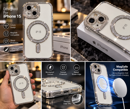 iPhone 15 Clear Glitter MagSafe Ring Case