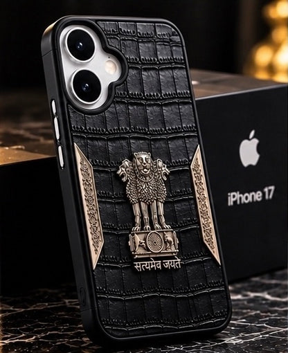 iPhone 17 Satyamev Jayate 3D Metal Leather Back Case