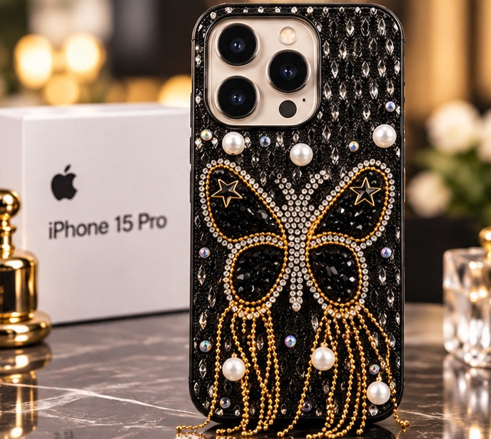 iPhone 15 Pro Luxury Butterfly Crystal Bling Case