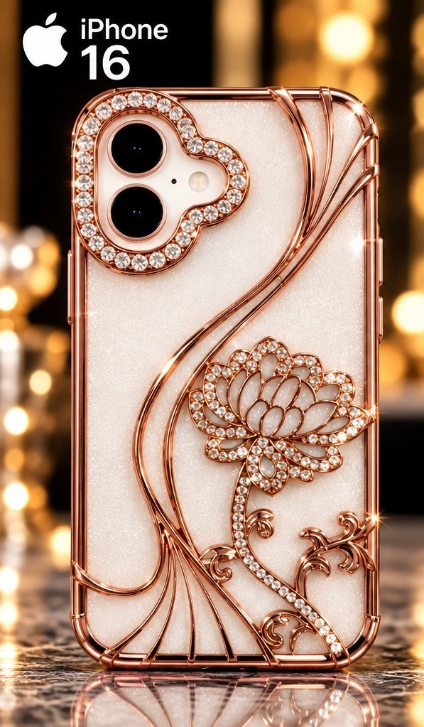 iPhone 16 Flower Clear Glitter MagSafe Ring Case
