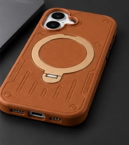 iPhone 16 Luxury Premium Metal Ring Stand  Leather MagSafe Phone Case