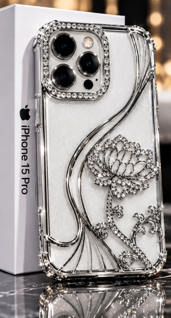 iPhone 15 Pro Flower Clear Glitter MagSafe Ring Case