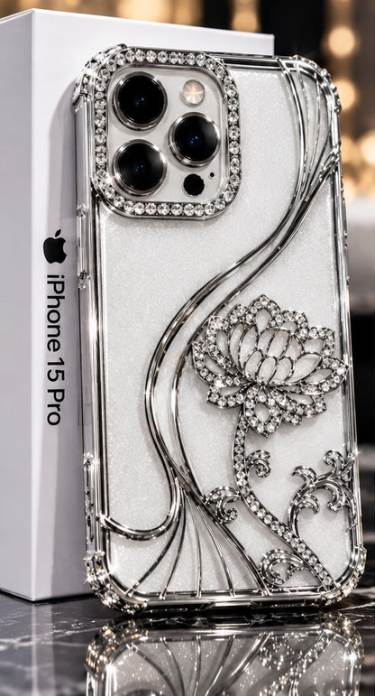 iPhone 15 Pro Flower Clear Glitter MagSafe Ring Case