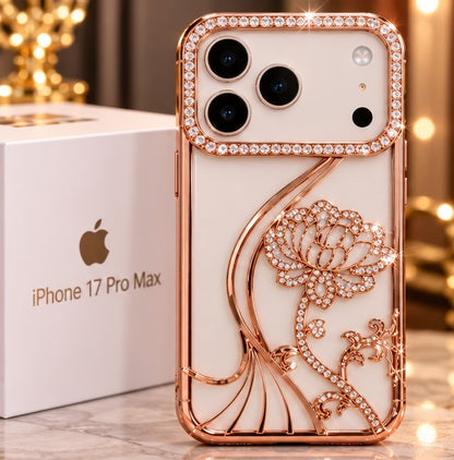 iPhone 17 Pro Max Flower Clear Glitter MagSafe Ring Case