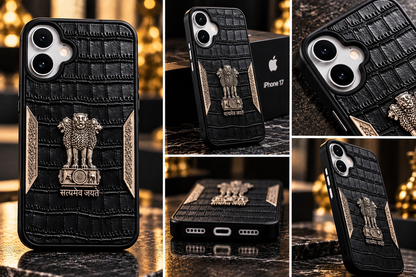 iPhone 17 Satyamev Jayate 3D Metal Leather Back Case