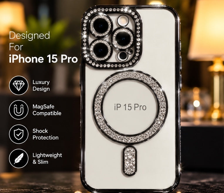 iPhone 15 Pro Clear Glitter MagSafe Ring Case