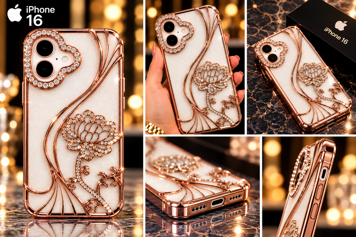 iPhone 16 Flower Clear Glitter MagSafe Ring Case