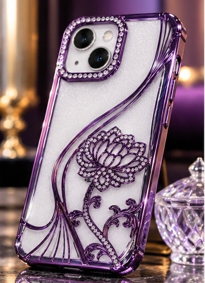 iPhone 15 Flower Clear Glitter MagSafe Ring Case