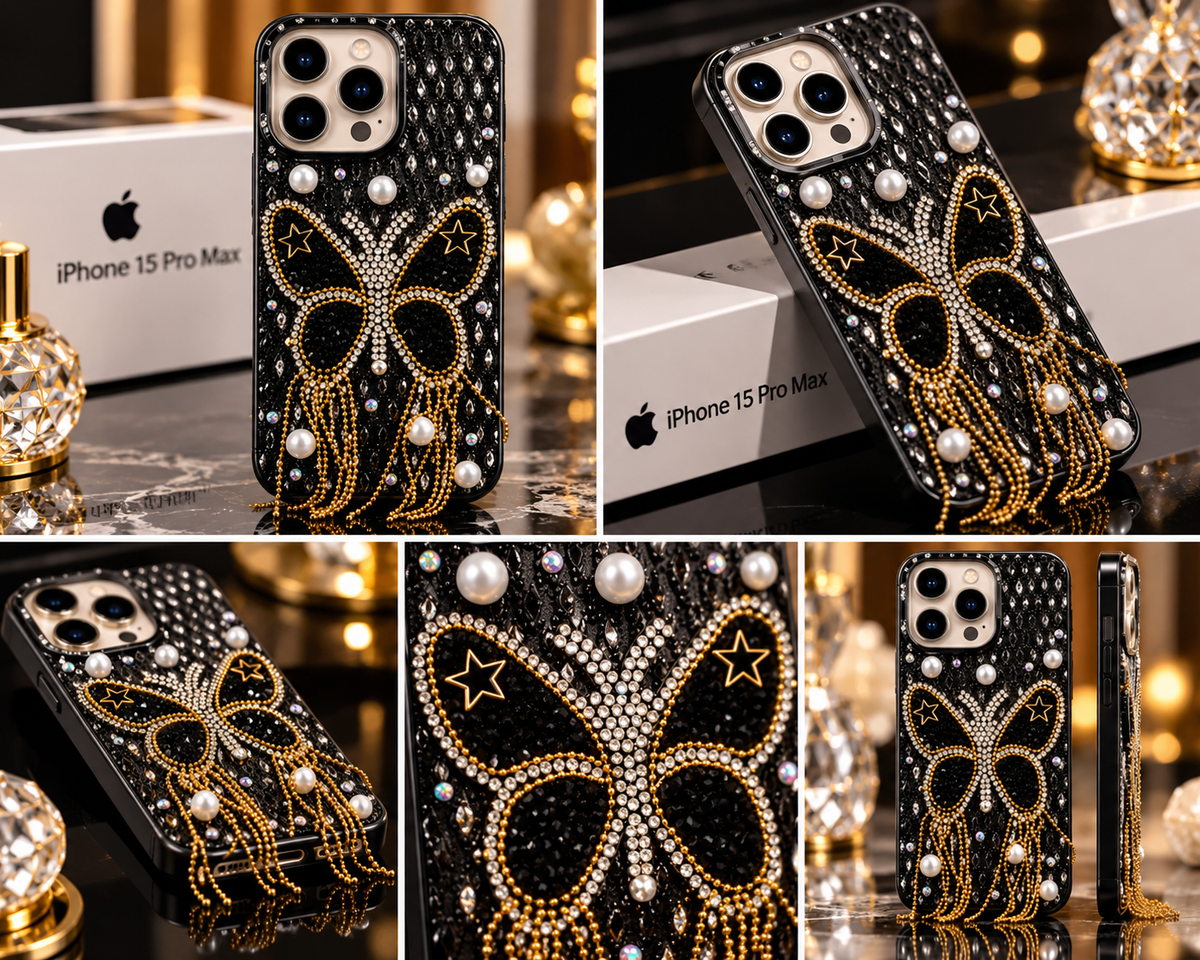 iPhone 15 Pro Max Luxury Butterfly Crystal Bling Case