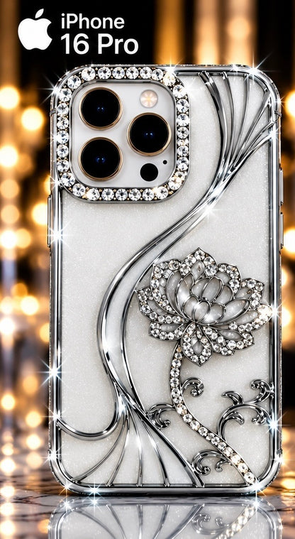 iPhone 16 Pro Flower Clear Glitter MagSafe Ring Case