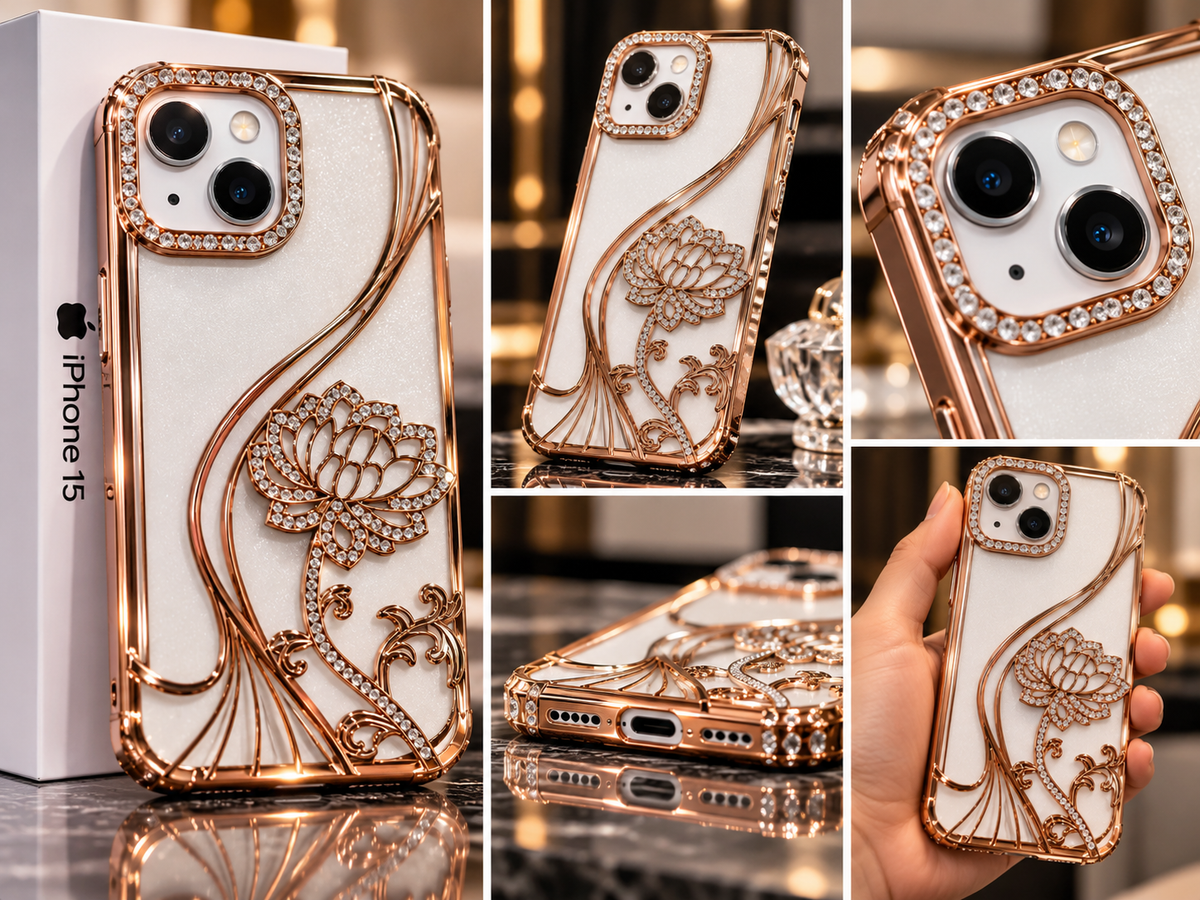 iPhone 15 Flower Clear Glitter MagSafe Ring Case
