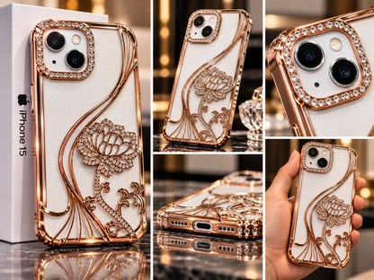 iPhone 15 Flower Clear Glitter MagSafe Ring Case