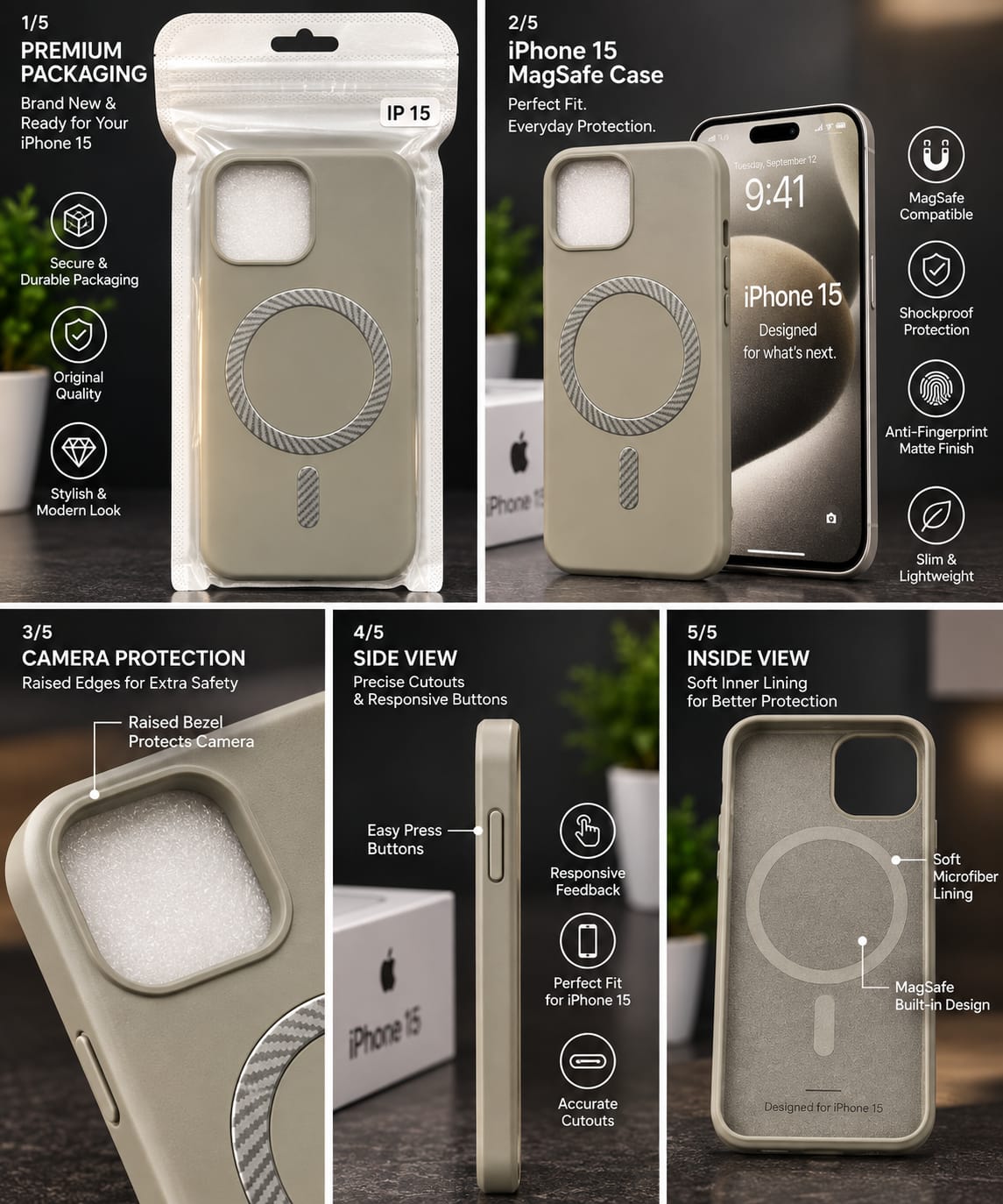 iPhone 15 MagSafe Slim Matte Compatible Shockproof Case