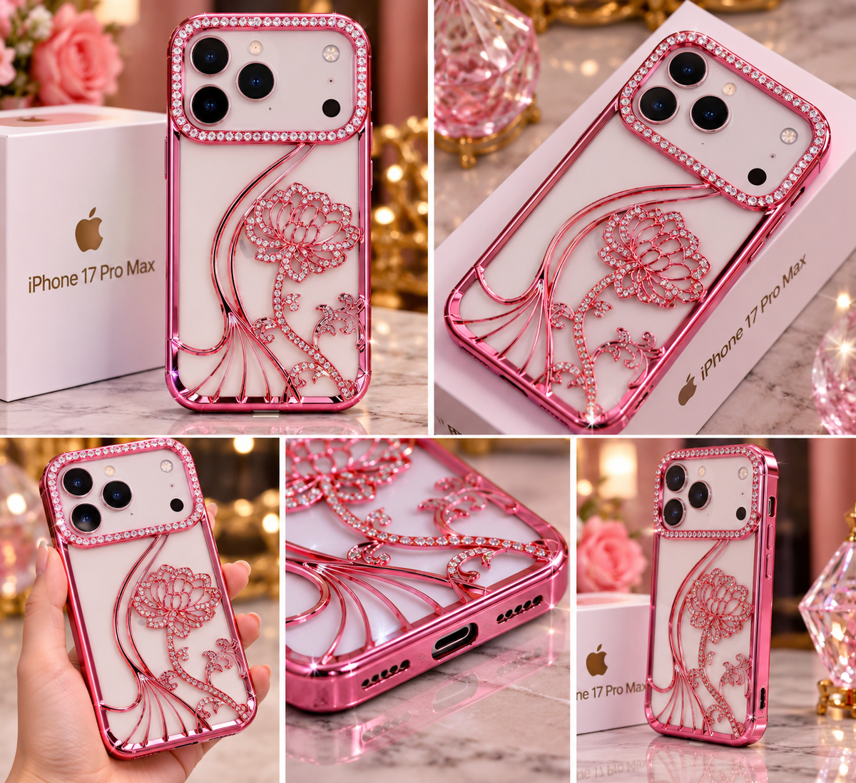 iPhone 17 Pro Max Flower Clear Glitter MagSafe Ring Case