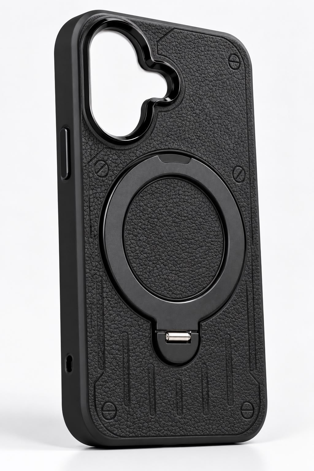 iPhone 16 Luxury Premium Metal Ring Stand  Leather MagSafe Phone Case