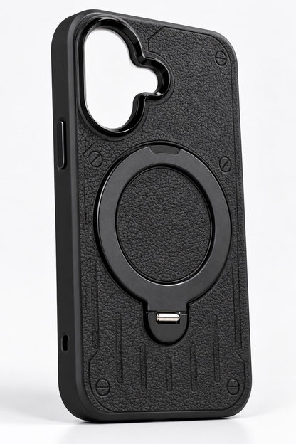 iPhone 16 Luxury Premium Metal Ring Stand  Leather MagSafe Phone Case