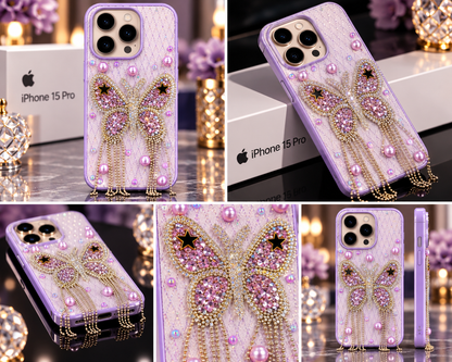 iPhone 15 Pro Luxury Butterfly Crystal Bling Case