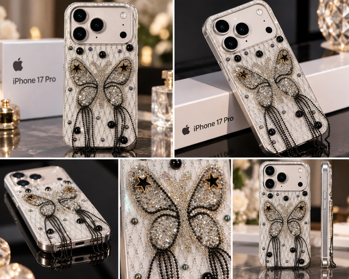 iPhone 17 Pro Luxury Butterfly Crystal Bling Case