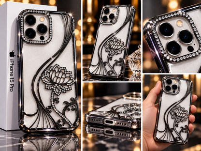 iPhone 15 Pro Flower Clear Glitter MagSafe Ring Case