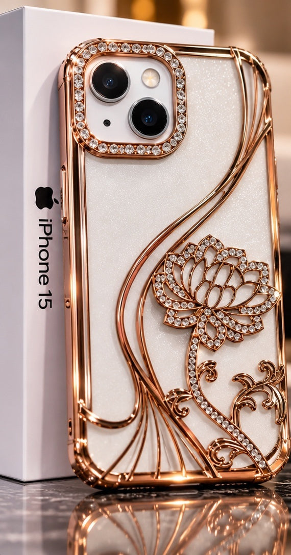 iPhone 15 Flower Clear Glitter MagSafe Ring Case