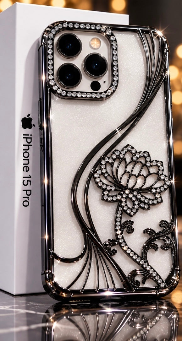 iPhone 15 Pro Flower Clear Glitter MagSafe Ring Case