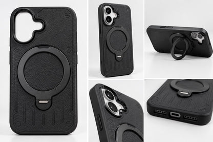 iPhone 16 Luxury Premium Metal Ring Stand  Leather MagSafe Phone Case