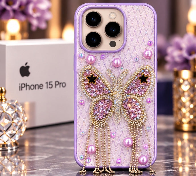 iPhone 15 Pro Luxury Butterfly Crystal Bling Case