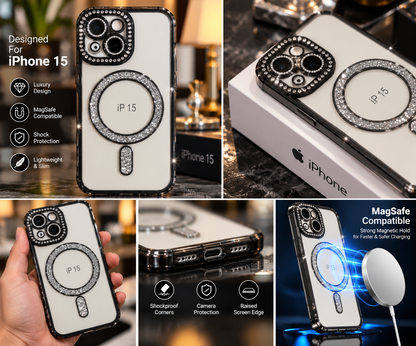 iPhone 15 Clear Glitter MagSafe Ring Case
