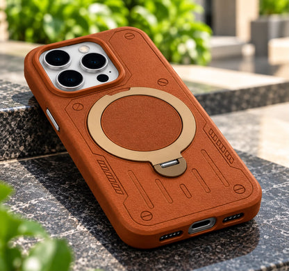 iPhone 16 Pro Luxury Premium Metal Ring Stand Leather MagSafe Phone Case