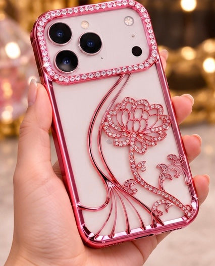 iPhone 17 Pro Max Flower Clear Glitter MagSafe Ring Case
